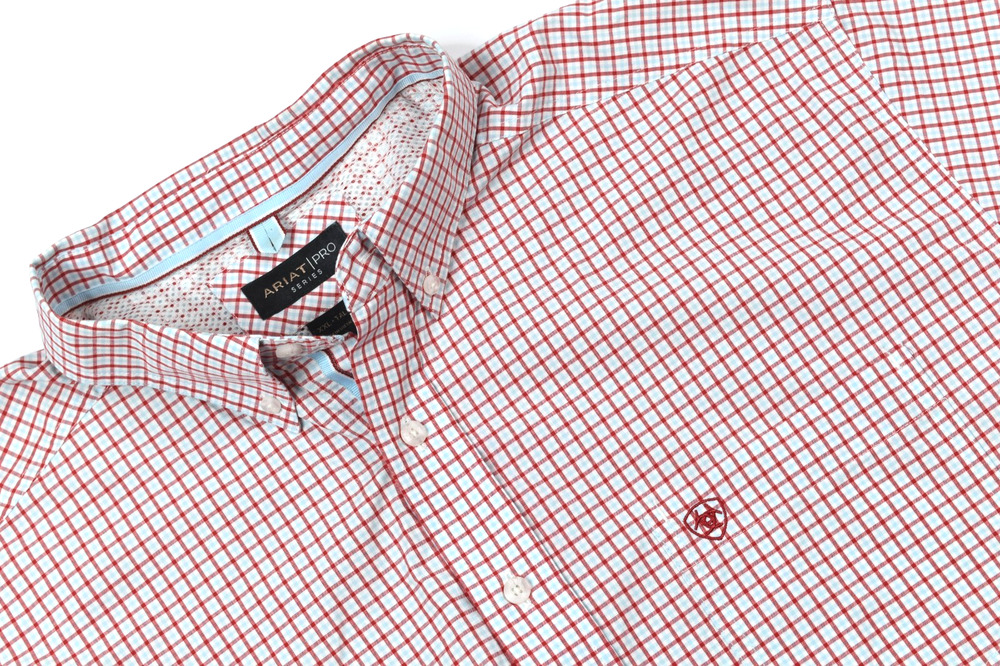 Ariat Pro Series NORLAND Shirt Mens 2XLT Red Blue Check Short Sleeve Western